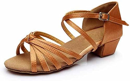 Girls Latin Salsa Dance Shoes Ballroom,Heel 3.5CM,Brown,4.5M US,Big Kid