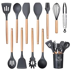Kitchen-Utensil-Set-Cooking-Silicone-Utensil-Set-with-Holder-Heat-Resistant-Cooking-Tools-Turner-for-Baking-Non-Scratch-Non-Stick-BPA-Free-Cooking-Accessories-Gadgets-Tools-Grey-12-Pcs Kitchen Utensil Set Cooking Silicone Utensil Set with Holder Heat Resistant Cooking Tools Turner for Baking Non-Scratch…