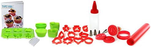 Yoko Design Party Kids Set Kitchen Silicone 1301/PVD/Wood 27.5 x 28 x 7 cm Red/Green