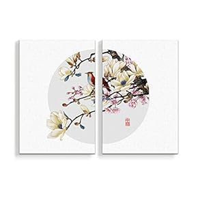 Wall26-2 Panel Canvas Wall Art- Flower and Bird Painting -Giclee Painting Wall Bedroom Living Room Home Decoration - 16"x24" x 2 Panels