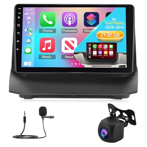 NHOPEEW 2+32G 9 Inch Android Radio for Ford Fiesta 2009-2017 – Wireless CarPlay & Android Car, GPS Navigation, Steering Wheel Control, FM RDS, Split Screen
