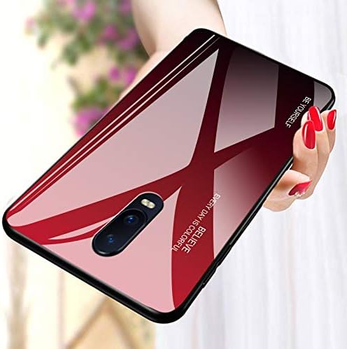 MobiLooks® for OnePlus 7 [Blue Ray] Luxurious Colourful Toughened Glass Back Case with Shockproof TPU Soft Bumper Back Cover for OnePlus 7 (Red)