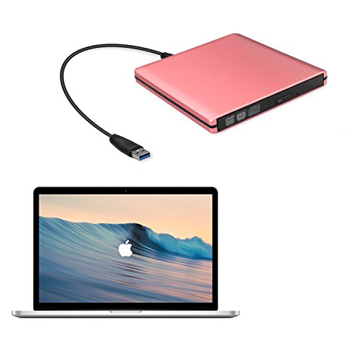 ZSMJ USB3.0 Ultra Slim Portable DVD CD Drive Read writer Burner,External DVD Optical Drive CD - RW DVD - RW Superdrive for Apple Mac Macbook Pro and laptop (Pink)