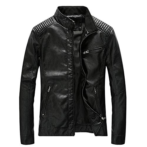 Clearance Sale! Caopixx Jackets for Men's Casual Stand Collar Slim Leather Sleeve Bomber Outerwear Coat