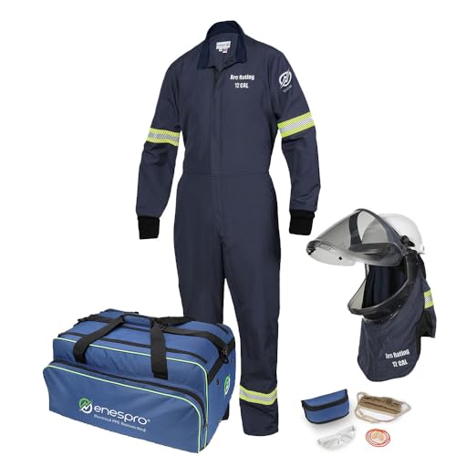 Enespro AirLite 12 Cal Arc Flash Coverall Kit with Lift Front Hood Shroud & Bag…