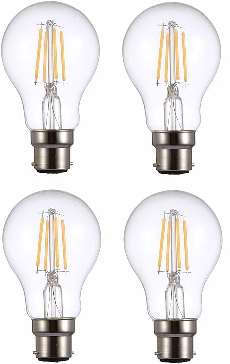 Filament Vintage LED Bulbs | B22 BC A60 Bayonet Cap | Energy Saving 4W Light Bulb 40W Equivalent | Non-DIMMABLE Clear 2700K 470LM | 4-Pack | Warm White
