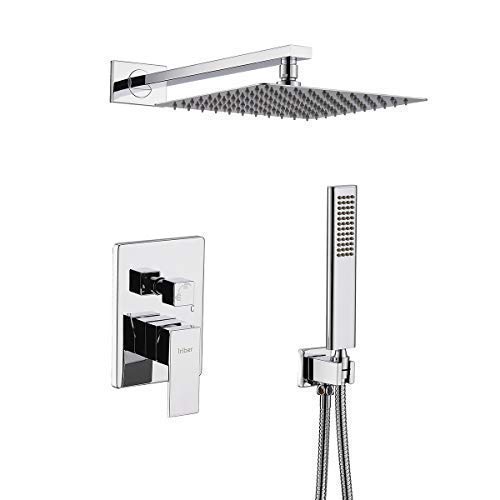 IRIBER Rain Shower System with 10 Inch 2mm Ultra Thin Shower Head and Handheld Combo Set, Shower Faucet Mixer Valve Included Modern Rainfall Shower Sets for Bathroom, Chrome Finish