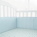 TILLYOU Padded Breathable Crib Bumper Set for Baby Boys Organic, Premium Woven Cotton and Porous Filling(Microfiber), Standard Crib Liner, 4 Piece/Lt Blue