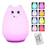Remote Control Children Night Light, Elfeland Cute LED Kitty Light Portable Cartoon Silicone Cat Lamp, 12+1 Colors, 6 Lighting Modes, Brightness Adjustment, Timing Off, for Baby Kids Bedside Nursery