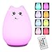Elfeland Multi-color Cat Lamp with Remote-Children Cute Kitty Cartoon Animal LED Portable Silicone Night Light - 12 Single Colors & 7-Color Breathing Modes - USB Rechargeable (Glamorous Cat)