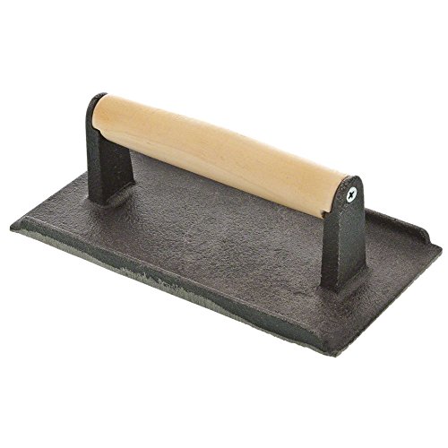 8" Cast Iron Steak Weight Grill Press with Wooden Handle Cast Iron