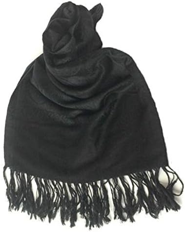 Womens Soft Square Cotton Blend Solid Shawl With Fringes, Neck Scarf, Headcover,Tichel, Bandana 36inx36in (Black)