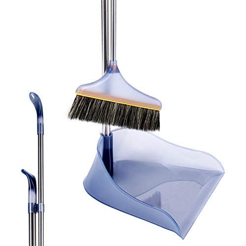 Hisoul Broom and Dustpan Set - Comfortable Grip Clean Long Handled Broom Dustpan Combo for Home Kitchen Room Office Lobby Floor Use Upright Stand Up Broom (♥ Gray)