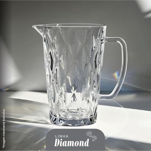 Jarra de Vidro Diamond Design Elegante Resistente Versatil Para Sucos Água Drinks e Cafés Ideal Para Cozinha Bar Restaurante
