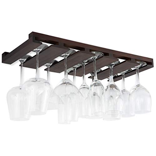 Rustic State Eze Stemware Glass Rack Under Cabinet Easy to Install Hanging Bar Glass Rack 21.6 Inch by 10 Inch Chestnut - Thumbnail 5