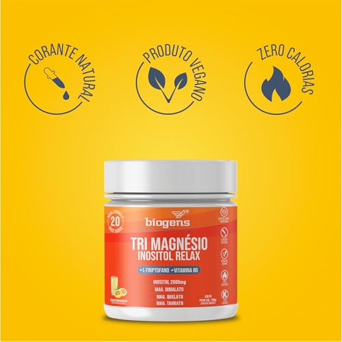 Bigens Tri Magnésio (Dimalato, Quelato, Taurato) Inositol Relax, Triptofano, B6, Sabor Maracujá, Kit 2x 180g