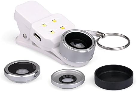 Cell Phone Camera lens Kits, Fill-light + 198 Degree Fisheye Lens + Macro Lens + Super Wide Angle Lens, 4 in 1 Detachable Clip on lens for iPhone 7/6s/6s Plus, iPad, Samsung, HTC, Sony &amp; More(Silver)