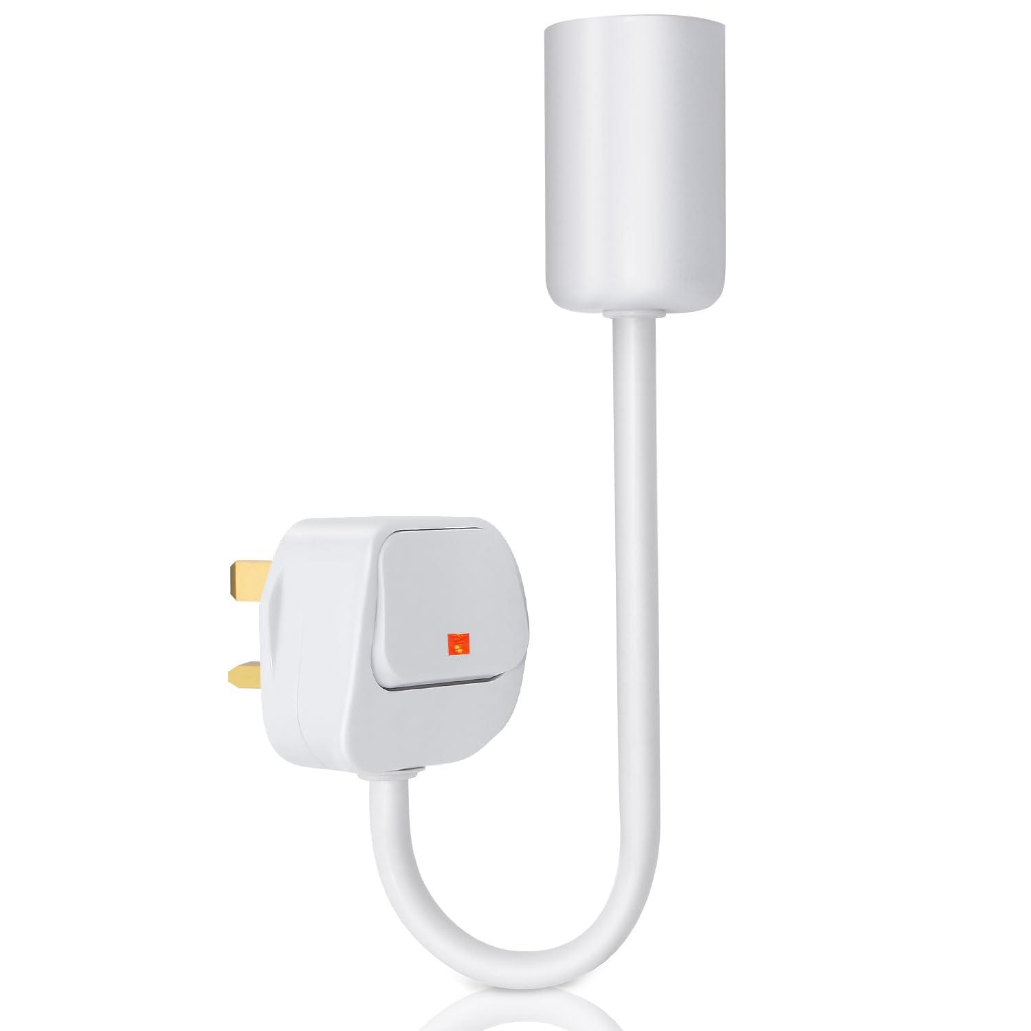 E27 Bulb Holder with UK Plug, Lamp Holder with On/Off Switch Plug in Wall Light Socket Adapter, Extension Screw Lamp White Metal Lamp Base for Bedroom, Kitchen, Office(Without Bulb)