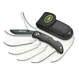 Outdoor Edge RazorPro, RO-10, Replaceable Razor Blade Hunting Knife with Gutting Tool, Black Handle with Nylon Sheath and 6 3.5 Inch Blades
