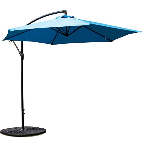 Kinbor Peach Tree Sunbrella 10Ft Patio Offset Cantilever Hanging Umbrella Outdoor Market Table with Base Hanging Parasol Garden Bench Outside Furniture,Blue