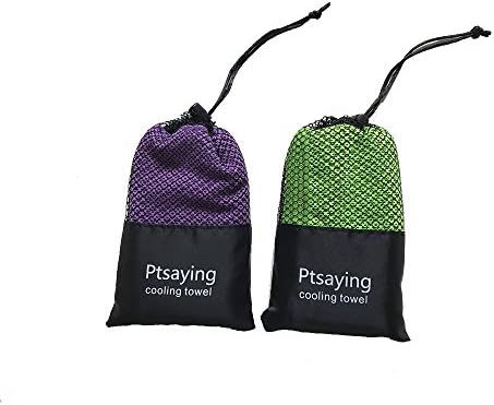 2 packs Ptsaying cooling towel ice cold towel quick dry for sports fitness Instant Relief,Use as Cooling Neck Headband Bandana Scarf Stay 30X100cm (purple green)