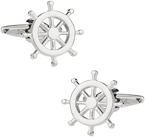 Nautical Ships Wheel Silver Tone Cufflinks with Presentation Box