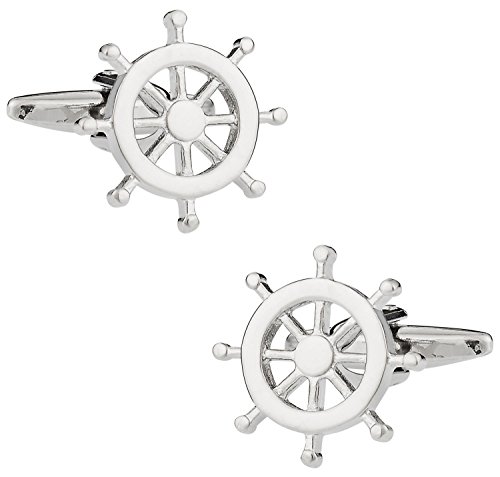 Nautical Ships Wheel Silver Tone Cufflinks with Presentation Box