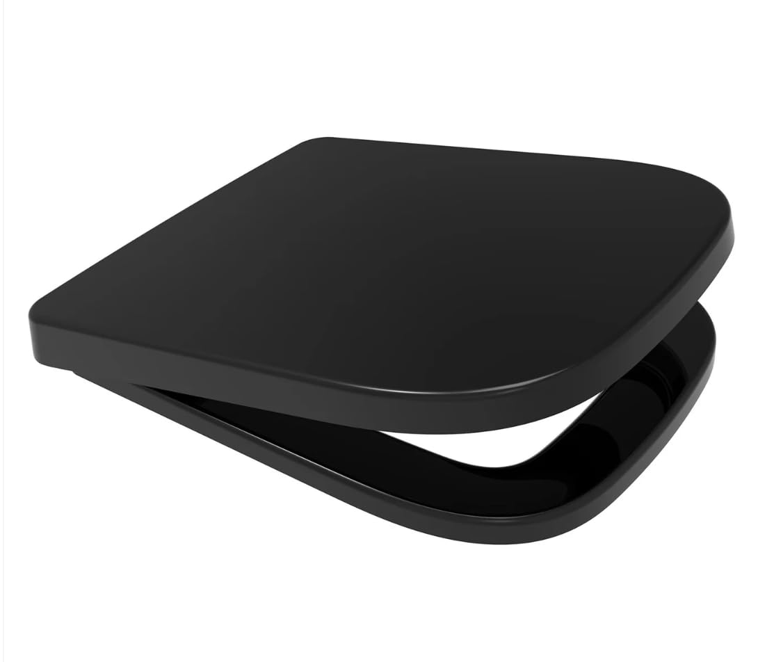 V20 Square Shape Soft Close Toilet Seat Quick Release Top or Bottom Fix 356 x 434 (Black)