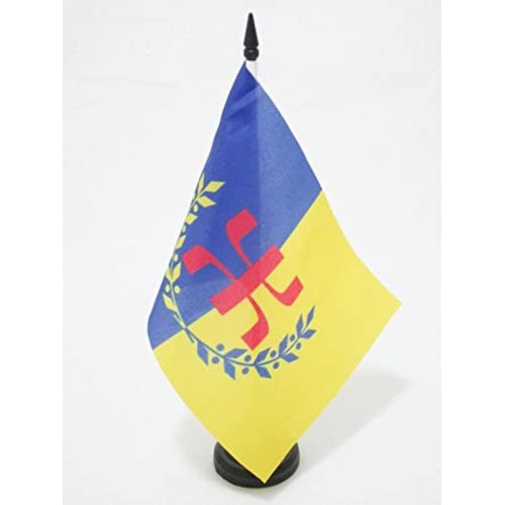 AZ FLAG Kabylie GPK Table Flag 5'' x 8'' - Berber Kabylia Office Decoration 100% Polyester 21 x 14 cm - Mini Desk Flag with Pole and Black Plastic Base