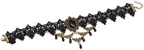 Black lace choker bracelet with gothic design, adjustable.