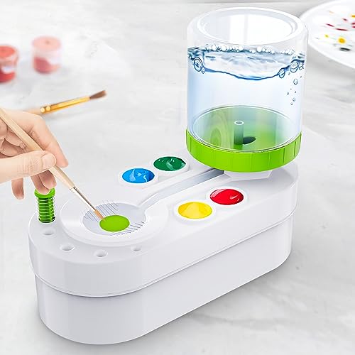NIUCOO 2025 Upgraded Paint Brush Cleaner for Artists, Kids Painting Station with Brush Washer, Portable Paint Station & Rinsing Tool, Art Supplies Cleaning System for Children Adults (White-Green)