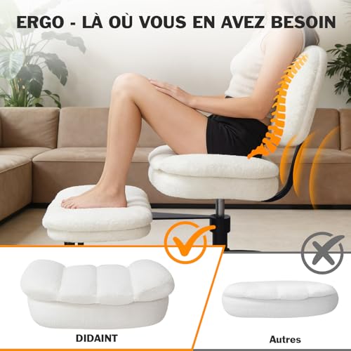DIDAINT Cross Chair with Wheels, Ergonomic Armchair with Crossed Legs, Wide Seat Faux Sheep Fur, 360° Swivel and Height Adjustable, Ideal for Meditation, Yoga, Office, ADHD