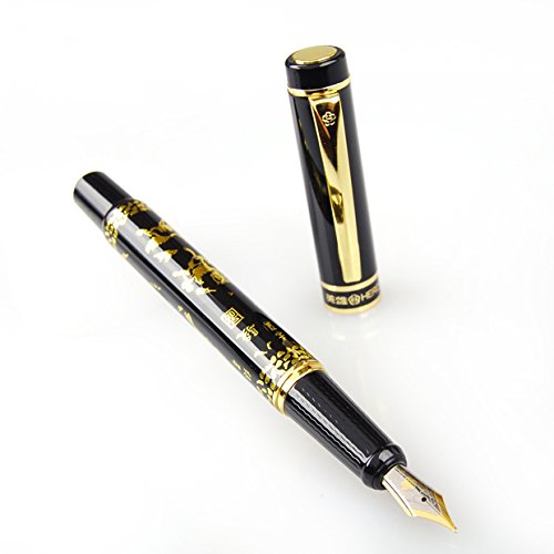 Hero Classical Black & Golden Eight Running Horses Fountain Pen With Medium Nib Gift Box Birthday Present - Thumbnail 3