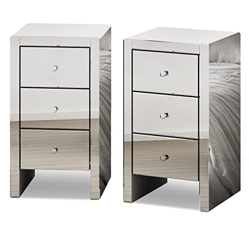Mjkone Mirrored Night Stands for Bedrooms Set of 2, Mirrored Side