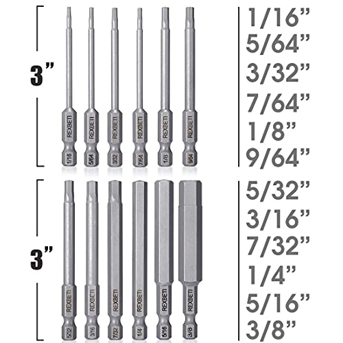 REXBETI 12 Piece Hex Head Allen Wrench Screwdriver Bit Set, 1/4 Inch