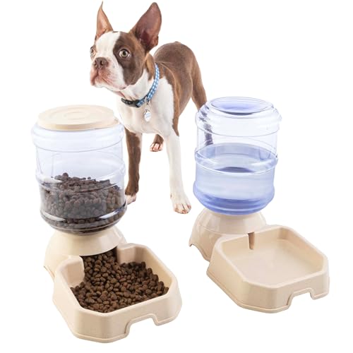 Automatic Cat Feeder and Water Dispenser - 2-Pack 3.8L/1G Dog Food and Water Bo…
