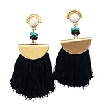 idealway Women's Girls Elegant Jewellery Bohemia Ethnic Tassels Dangle Stud Earrings Eardrop (Black)