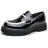 Men's Fashion Chunky Platform Penny Loafers Luxury Round Toe Slip-On Dress Shoes with Non-Slip Lug Sole for Business Work and Daily Casual Wear Sizes 6-14