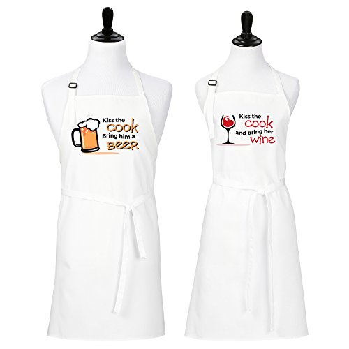 Kiss the Cook Bring Him a Beer Kiss the Cook and Bring Her Wine Aprons for Couples (Beer and Wine) - Thumbnail 4