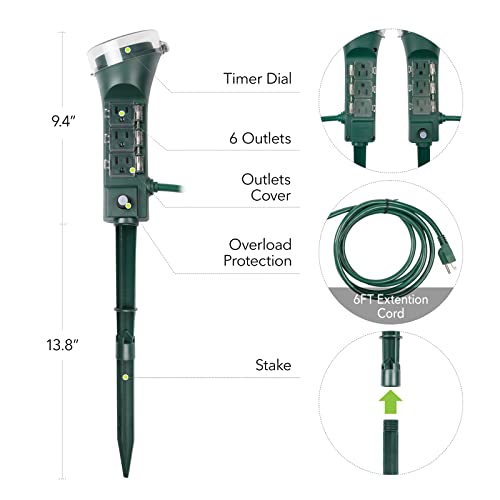 BNLINK Outdoor Power Strip Yard Stake Timer(w Remote Control) with