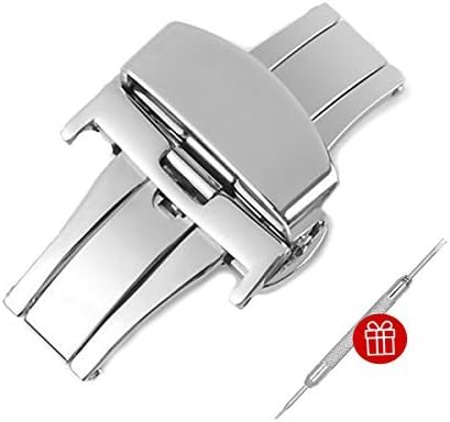18mm Stainless Steel Butterfly Deployant Buckle Watchband Clasp Replacement Silver Tone Double Push Spring Clasp For Leather Watch band Strap LeapTop