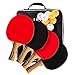 HUEGLO Ping Pong Paddles Set of 4 Portable Table Tennis Racket Set and Balls,Professional Ping Pong Set for Indoor or Outdoor Play (Black)