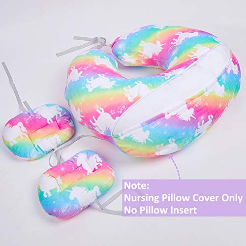 MHJY Nursing Pillow Cover with 2Pcs Unicorn Moveable Baby Head Positioner Pillow| Minky Infant Feeding Pillow Slipcover Breastfeeding Pillow Cover with Adjustable Strap| Baby Shower Gift