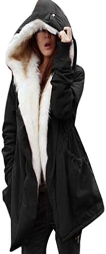 Kstare Women Fashion Winter Warm Thick Fleece Faux Fur Coat Jacket Hooded Outwear (Black, M)