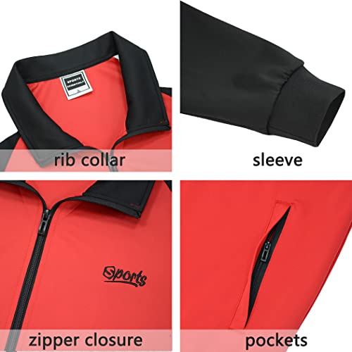 Men\'s Activewear 2 Pieces Ful Zip Tracksuits Sets Patchwork Sweat Suit Red Small