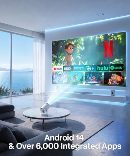 Magcubic HY300pro+ 4K Projector, Projector with Android 14 and Auto Trapezoidal Correction, WiFi 6 and Bluetooth 5.4, 180° Rotation, 5W Speaker