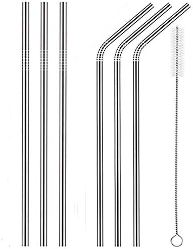Hecentur Extra Long Stainless Steel Drinking Straws for 30oz 20oz Tumblers Cups Mugs Metal Drinking Straw with Cleaning Brush(3 Straight|3 Bent|1 Brushes)