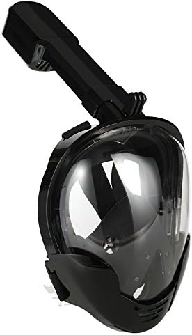 Full Face Snorkel Mask, [2018 Upgraded] 180° Wide View Easy Breathing Leak-Proof Dry Top Set 2 Air Chamber Fog Free Surface Dive Snorkeling Masks w/Sport Camera Mount Pivot for GoPro (Black, L/XL)