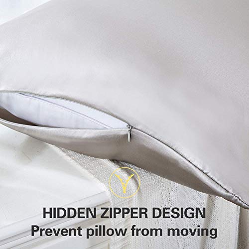 100% Mulberry Silk Pillowcase for Hair and Skin,with Hidden Zipper,Both Side 19 Momme Silk,600 Thread Count (Dark Grey)