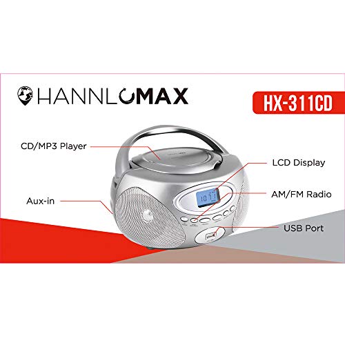 HANNLOMAX HX-311CD Portable CD/MP3 Boombox, PLL AM/FM Radio, USB Port for MP3 Playback, Aux-in, LCD Display, AC/DC Power Source - Thumbnail 3